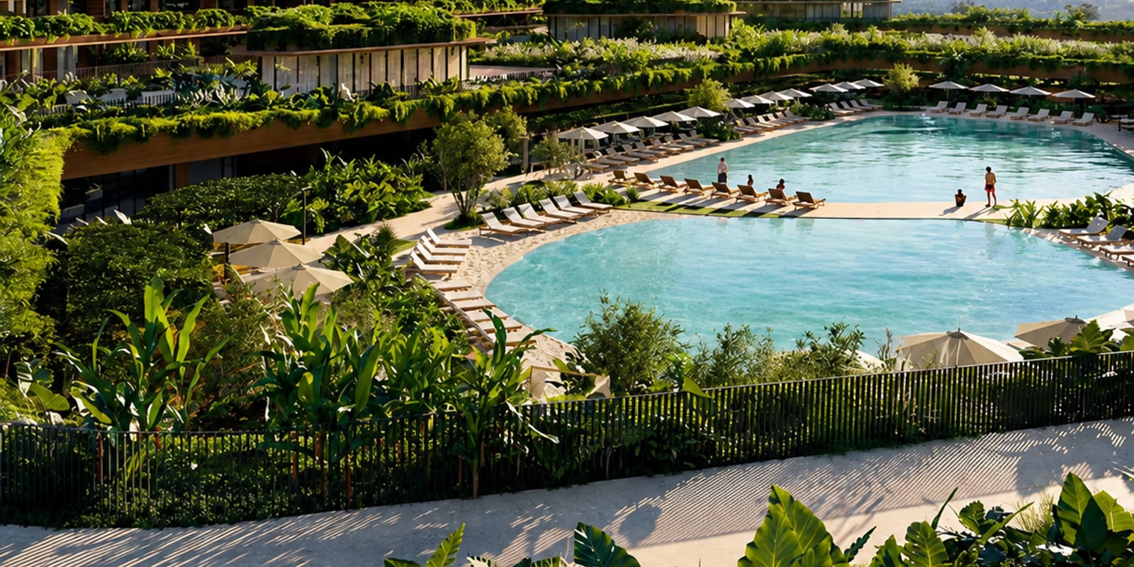 Piscina e arquitetura verde do All Resort, empreendimento da All Wert em Porto Belo (SC)